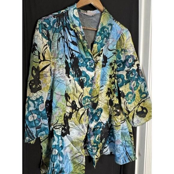 Tan Jay Velvet Burn Out Shacket Dark Floral 18 Plus 3/4 Sleeve Spring Light - Picture 1 of 7